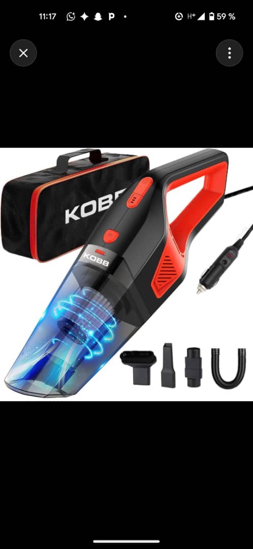 KOBB Handheld Car Vacuum Cleaner with 12V Cigarette Lighter Plug, Carry Bag and Attachment Accessories
