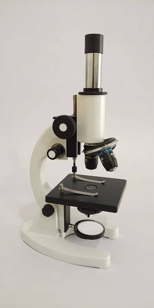 Student Monocular Compound Microscope with Revolving Nosepiece and Mirror Condenser, White and Black Body