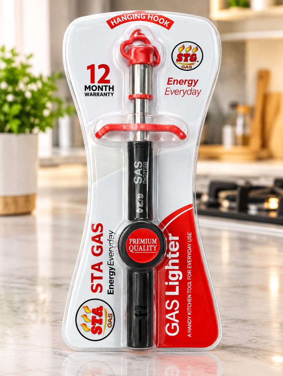 STA Gas Premium Quality Gas Lighter with Hanging Hook - New in Blister Pack