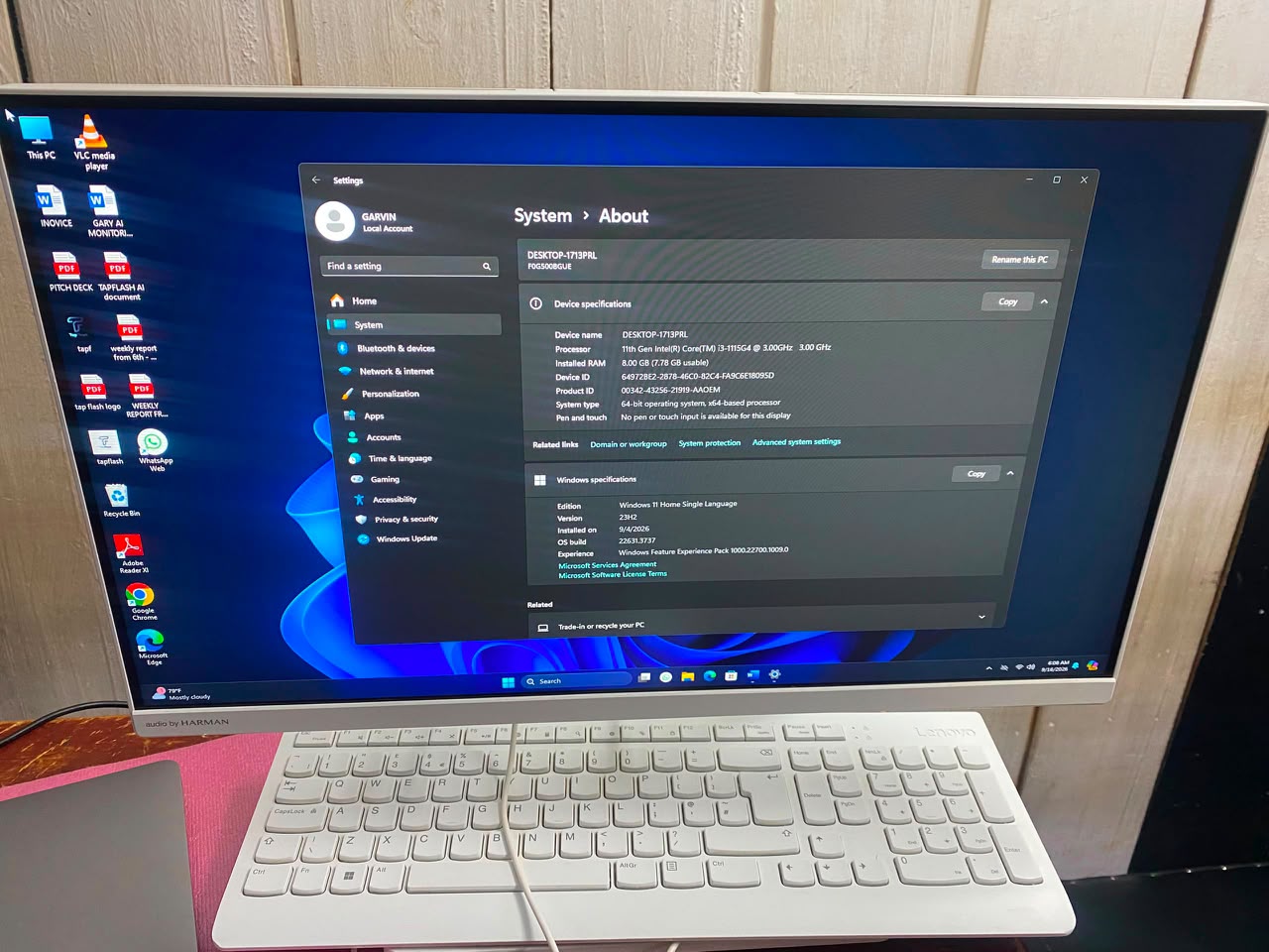 Lenovo All-in-One Desktop PC Intel Core i3-1115G4 8GB RAM Windows 11 Home with Keyboard