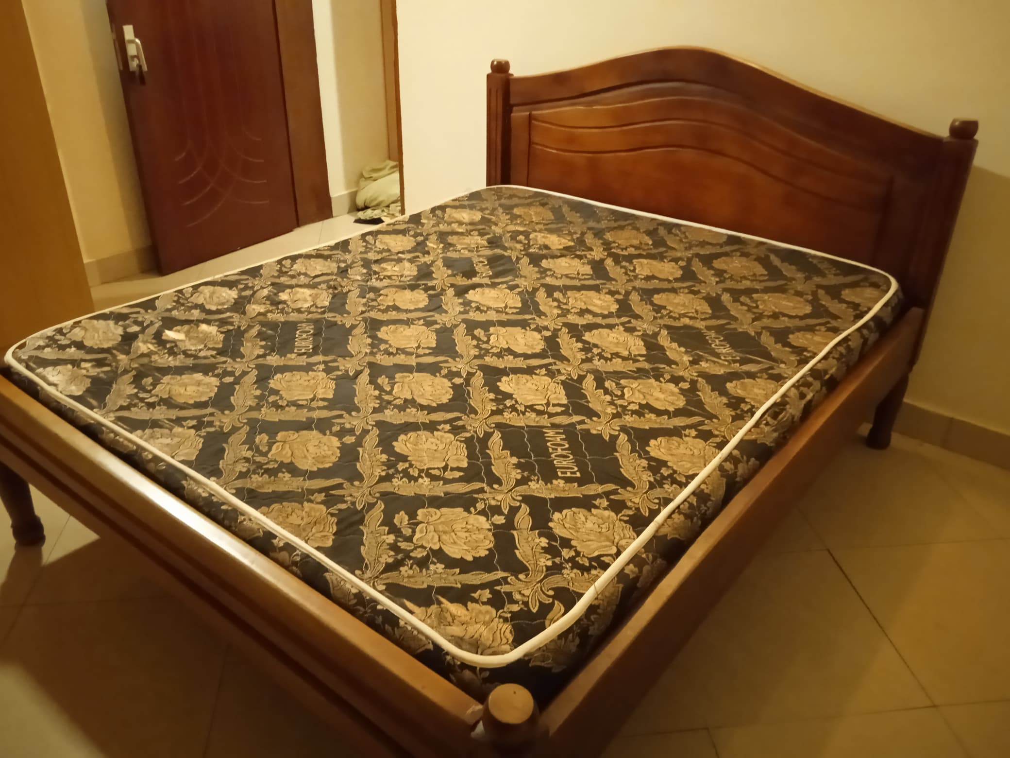 Wooden Single Bed with Mattress - Brown