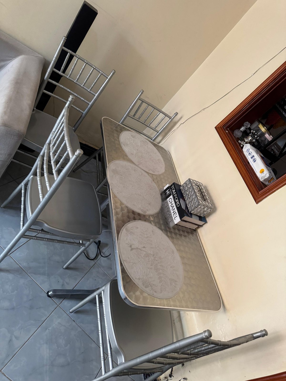 Silver Metal Folding Dining Table Set with 4 Chairs