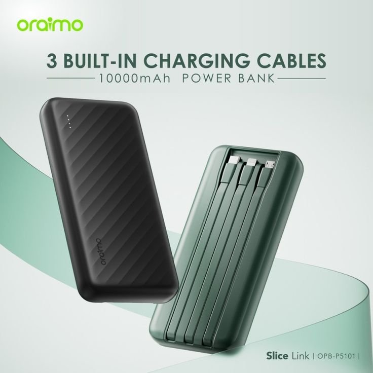 Oraimo Slice Link 10000mAh Power Bank with 3 Built-in Charging Cables