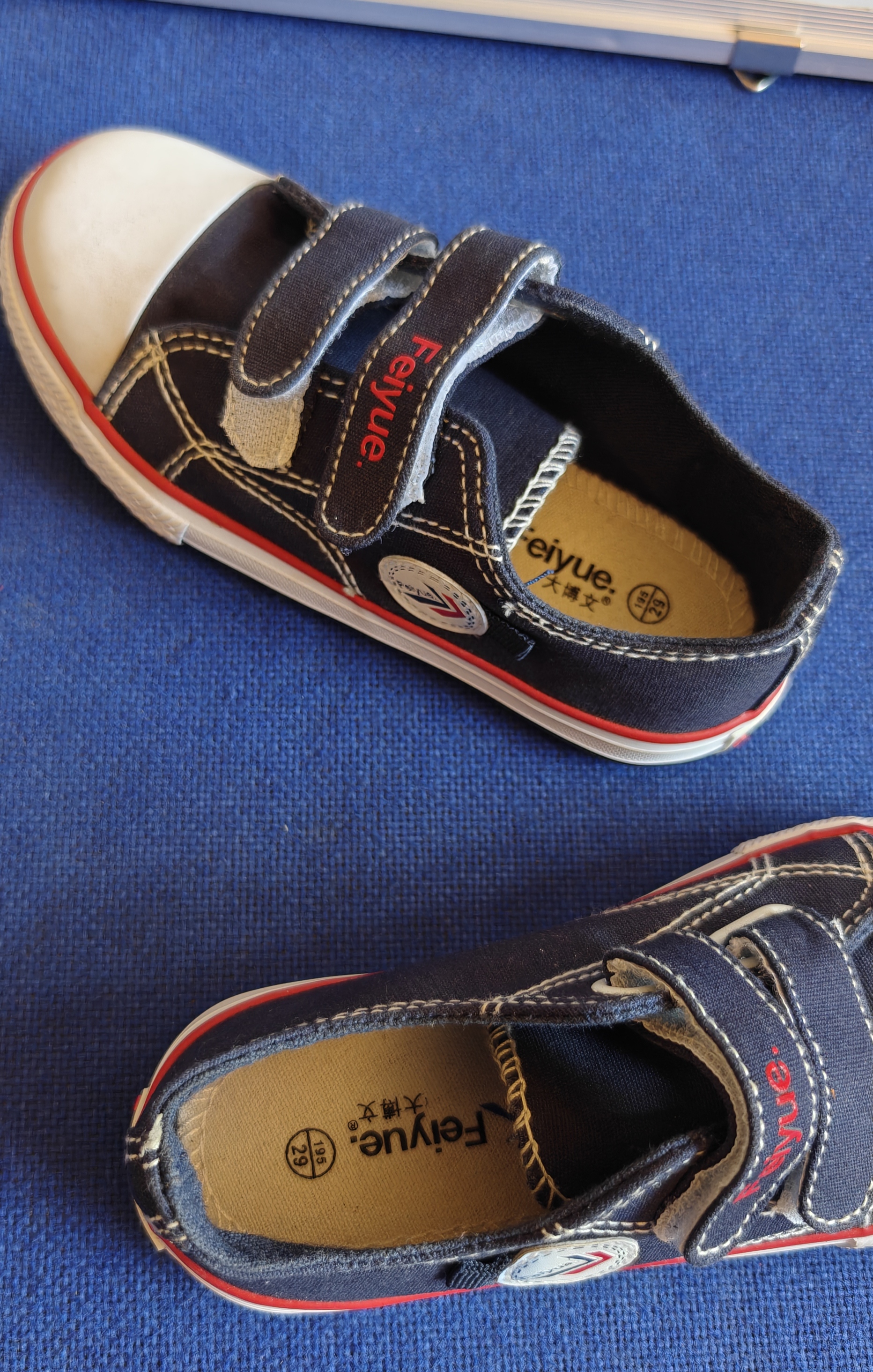 Children's Casual Canvas Shoes with Velcro Straps - Navy Blue