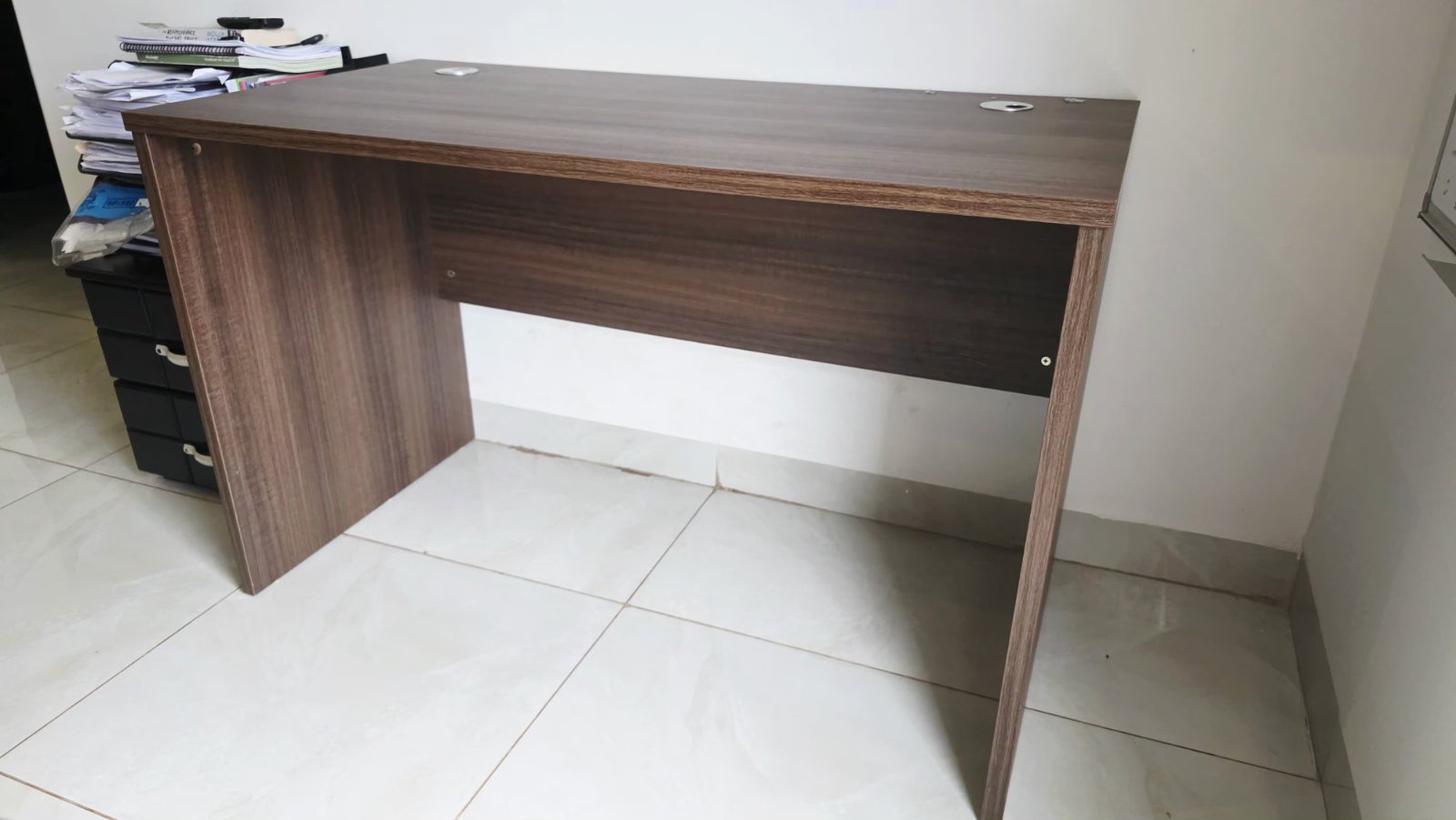 Wooden Study Desk with Shelf - Brown Walnut Finish