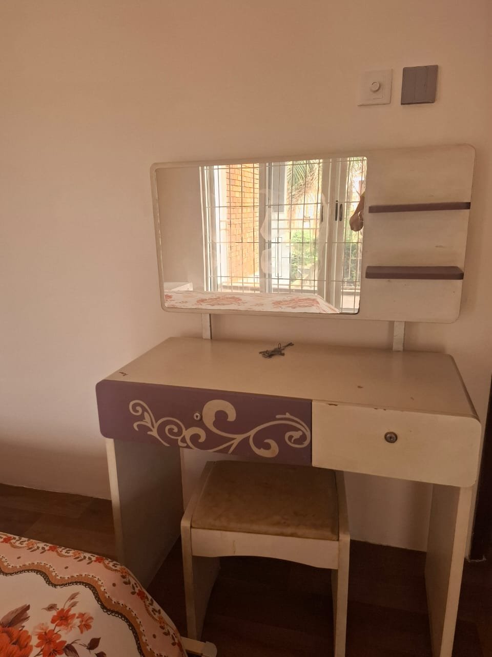 Wooden Dressing Table with Mirror and Stool