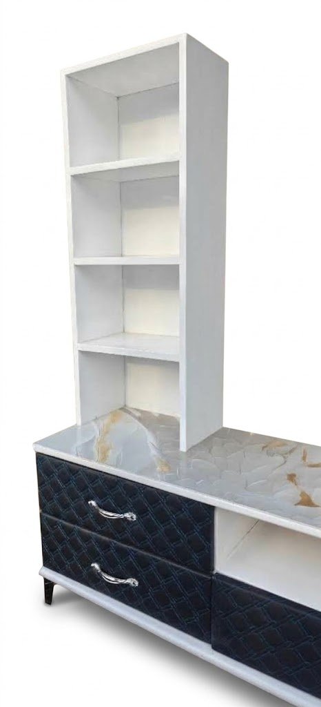 Modern White & Black TV Stand with Shelving Unit
