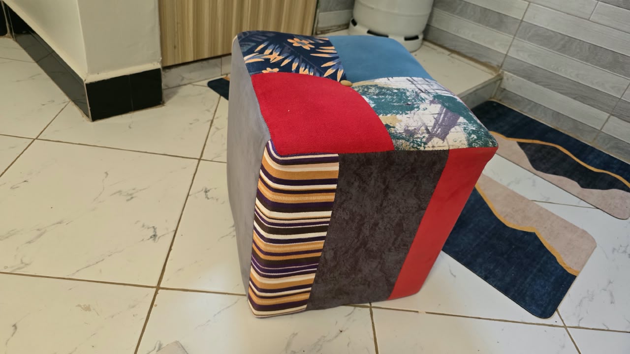 Colorful Patchwork Ottoman/Seat - Multi-pattern Design