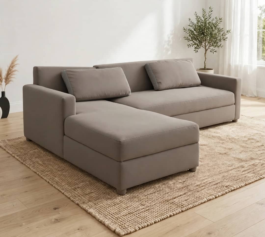 Modern Gray L-Shaped Sectional Sofa with Ottoman