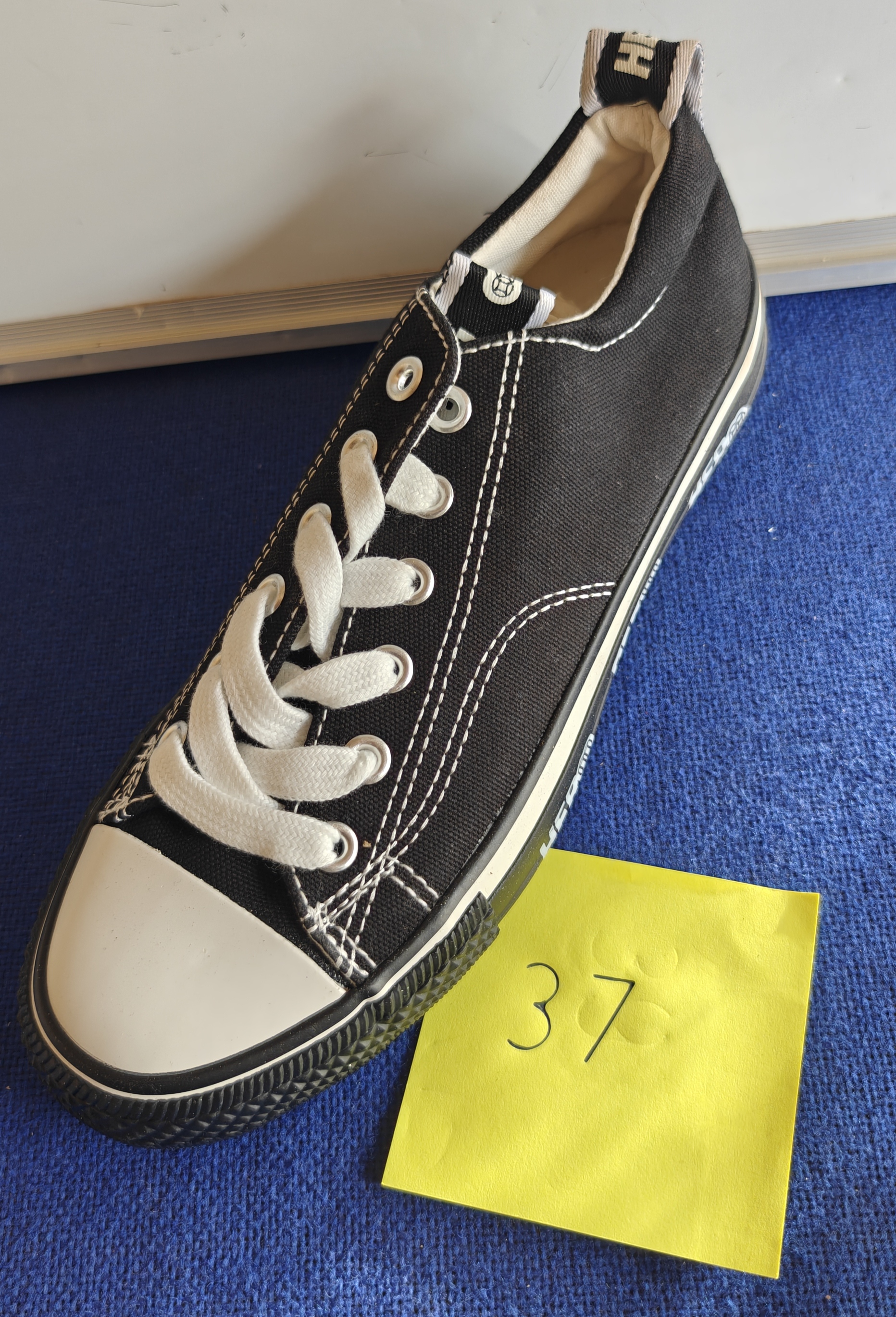 Black Canvas Sneakers with White Laces - Size 37
