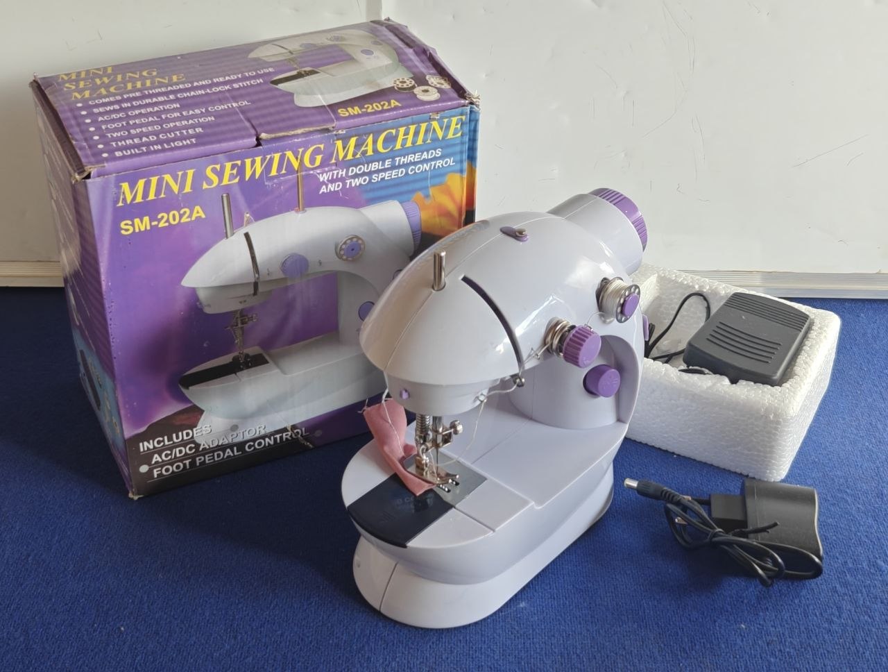 Mini Sewing Machine SM-202A with Double Threads & Foot Pedal