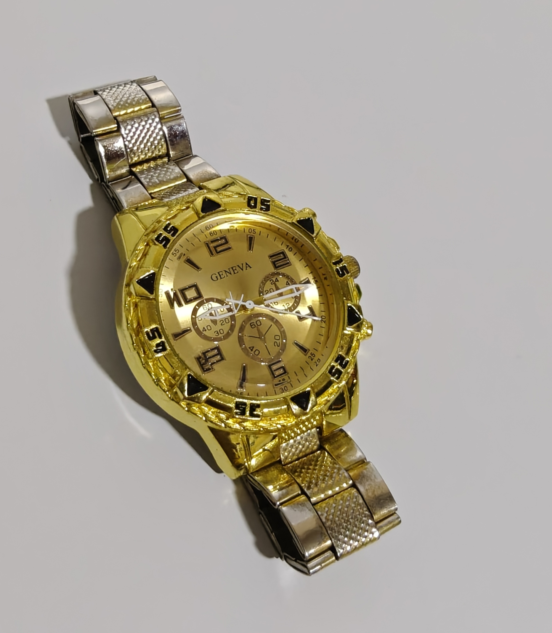 Geneva Gold Chronograph Watch with Two-Tone Band