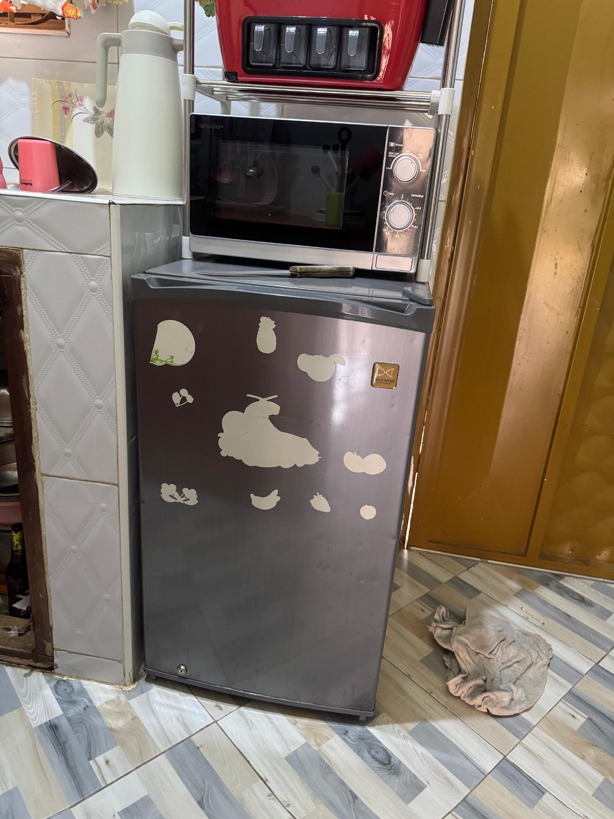 Single Door Refrigerator with Microwave Oven Stand - Dark Grey