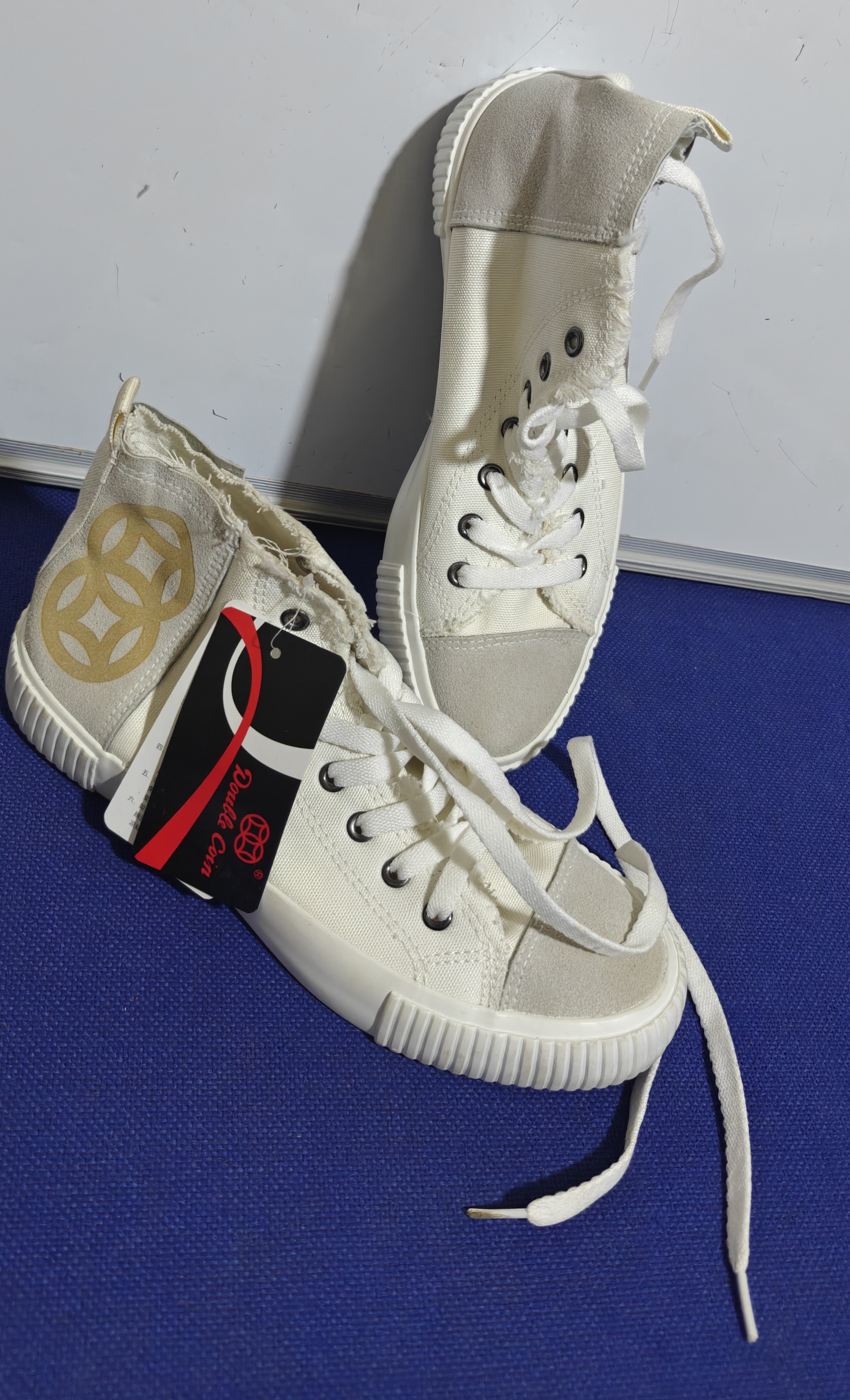 White Canvas High-Top Sneakers with Box