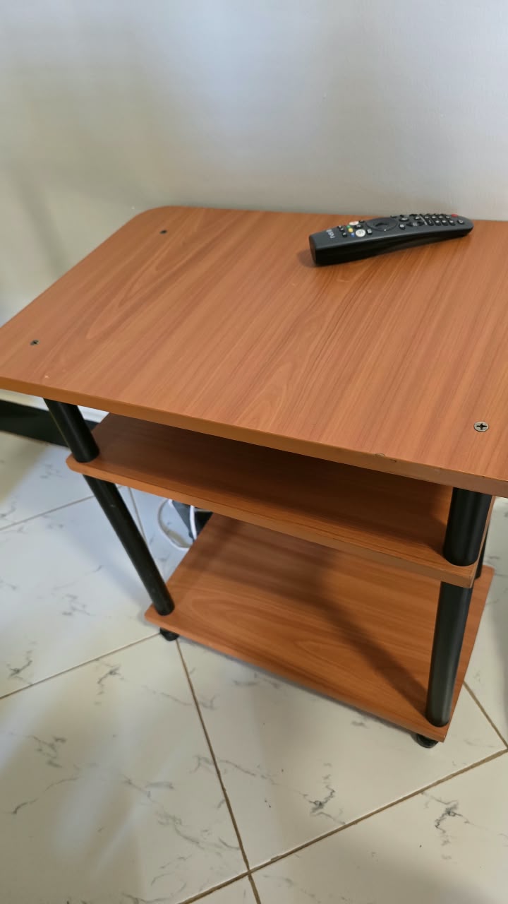 3-Tier Wood and Metal TV Stand with Casters