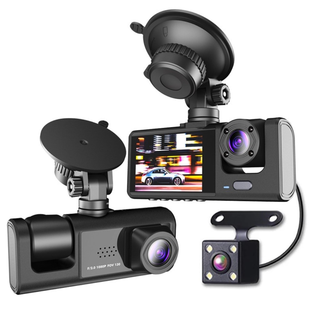 3-Camera Dash Cam System with 4-inch Display & Rear Camera
