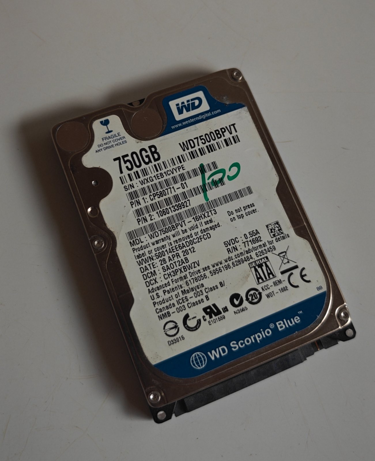 WD Scorpio Blue 750GB 2.5" Laptop Hard Drive WD7500BPVT