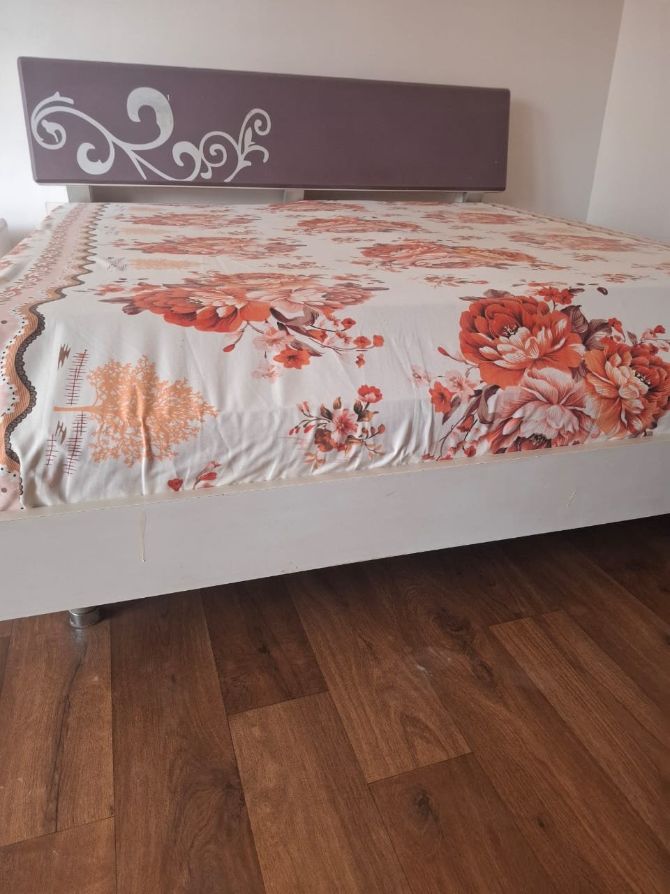 Modern White Bed Frame with Decorative Headboard