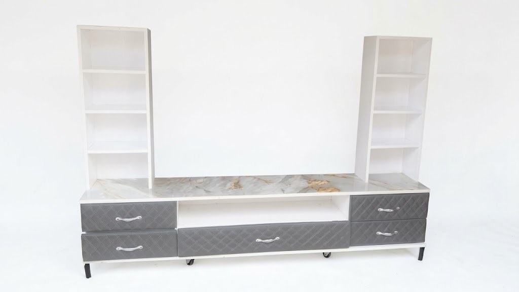 Modern TV Stand with Shelving Unit and Storage Drawers