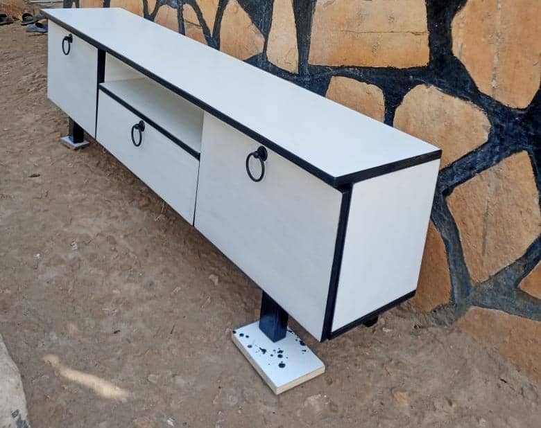 White Metal Storage Cabinet with 3 Doors and Black Trim