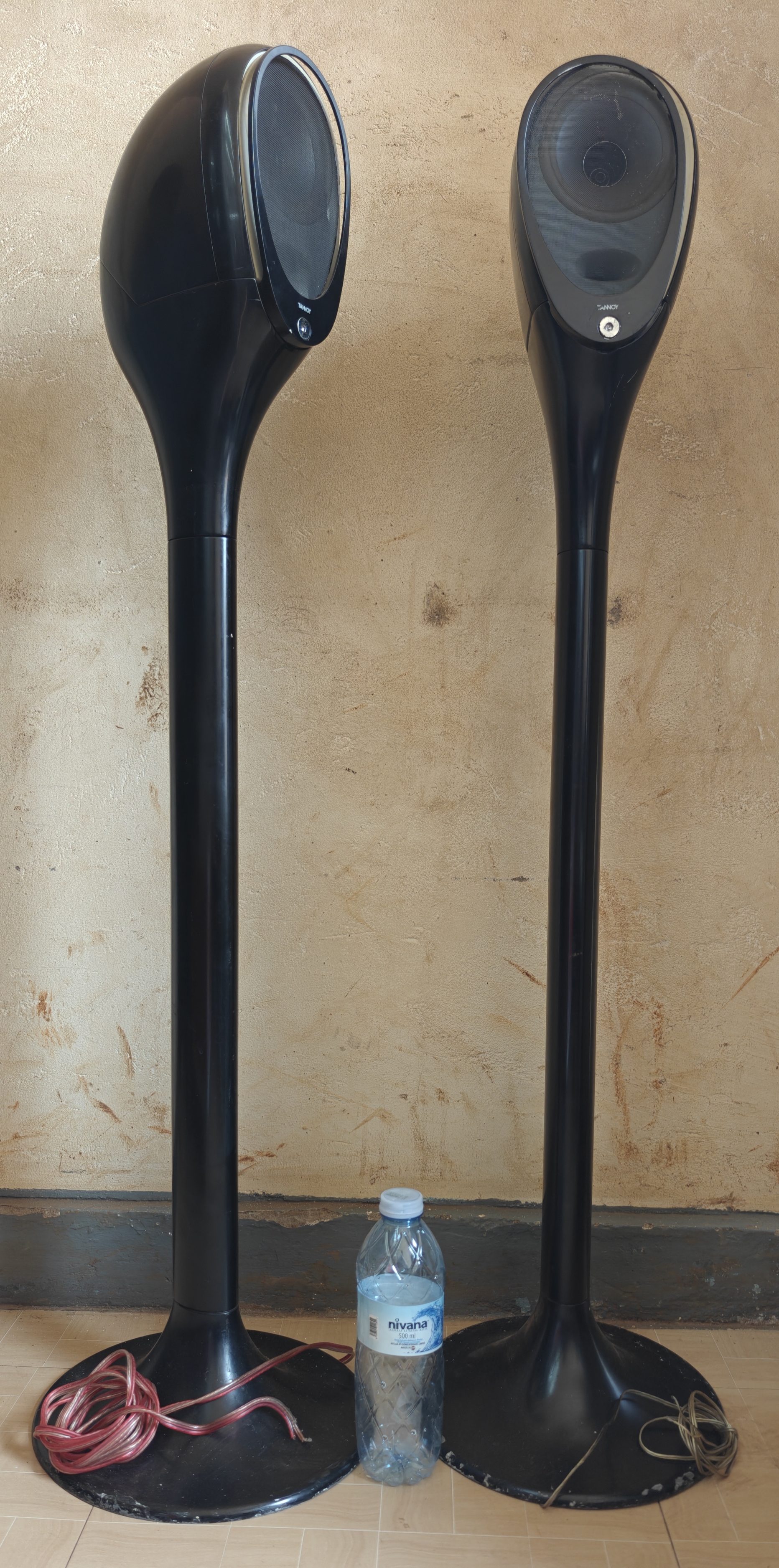 Pair of Black Pedestal Floor Standing Speakers