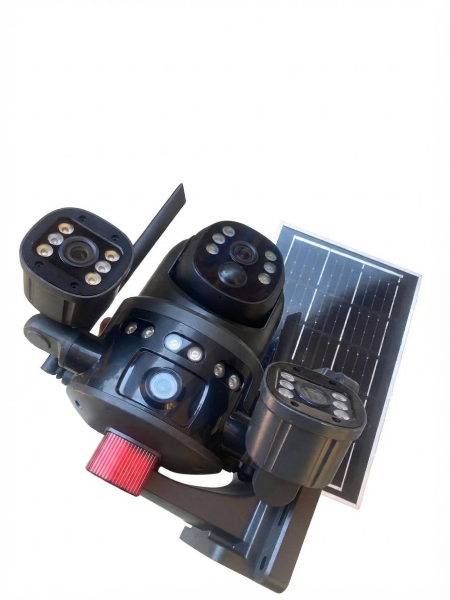 Solar Powered 4-Camera Security System with PTZ Dome