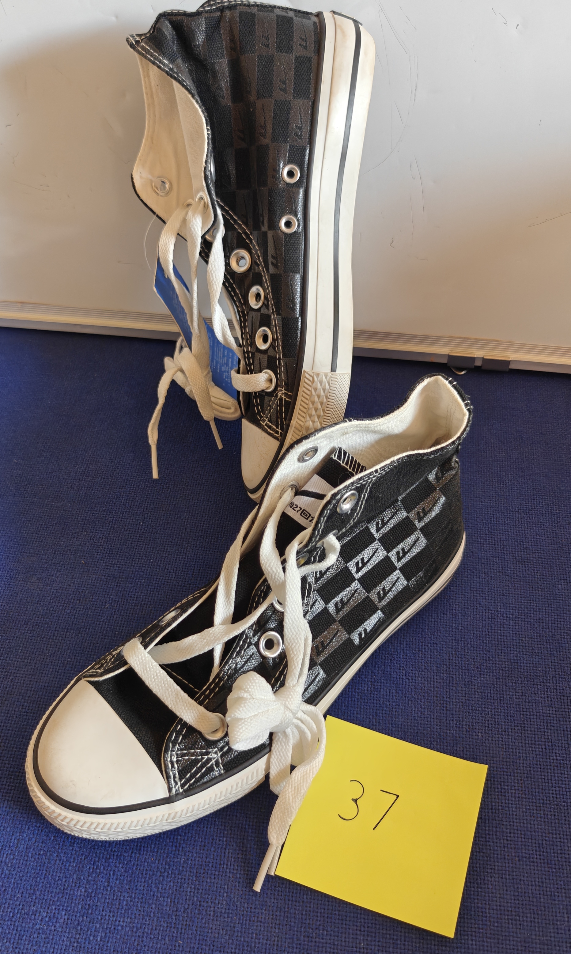 Black and White Canvas High-Top Sneakers Size 37