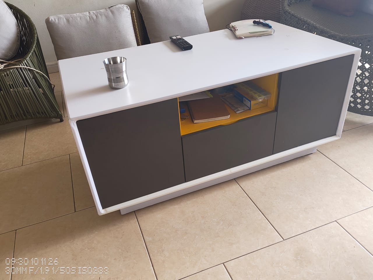Modern White & Black TV Stand with Storage Cabinet