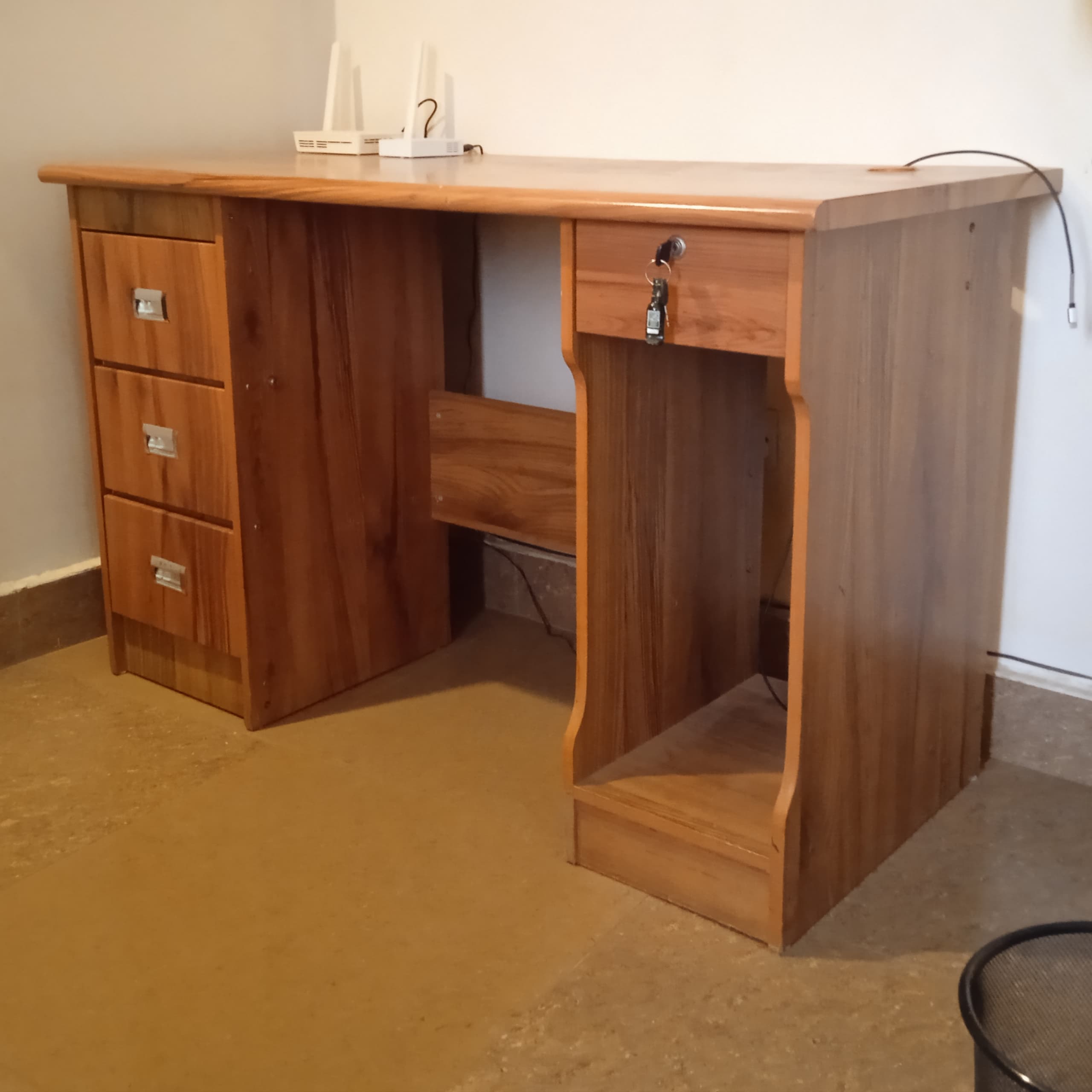 Wooden Office Desk with Filing Cabinet and Drawer