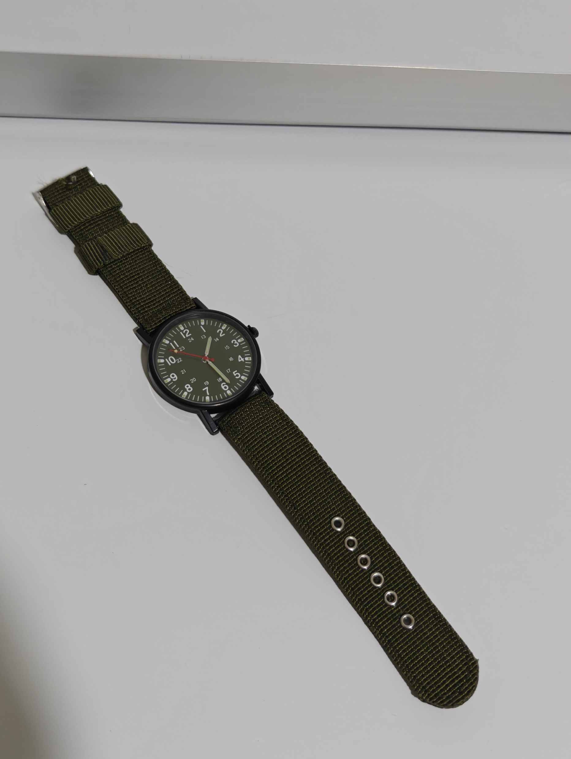 Military Style Analog Wristwatch with Olive Green Canvas Strap