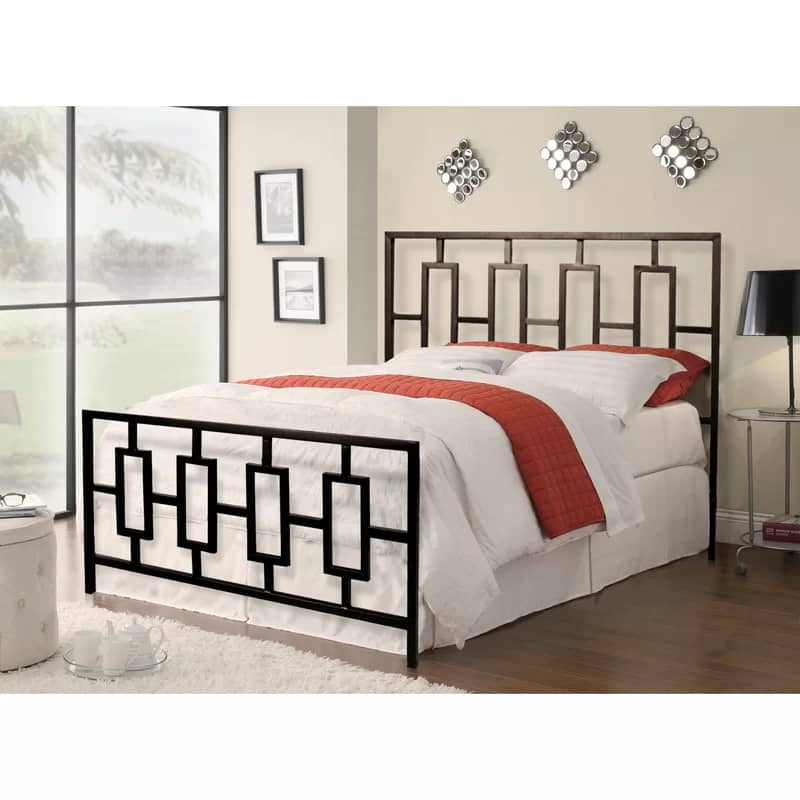 Modern Black Metal Bed Frame with Geometric Design