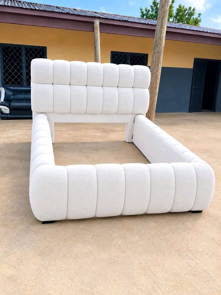 Modern White Puffy Bed Frame - Queen Size