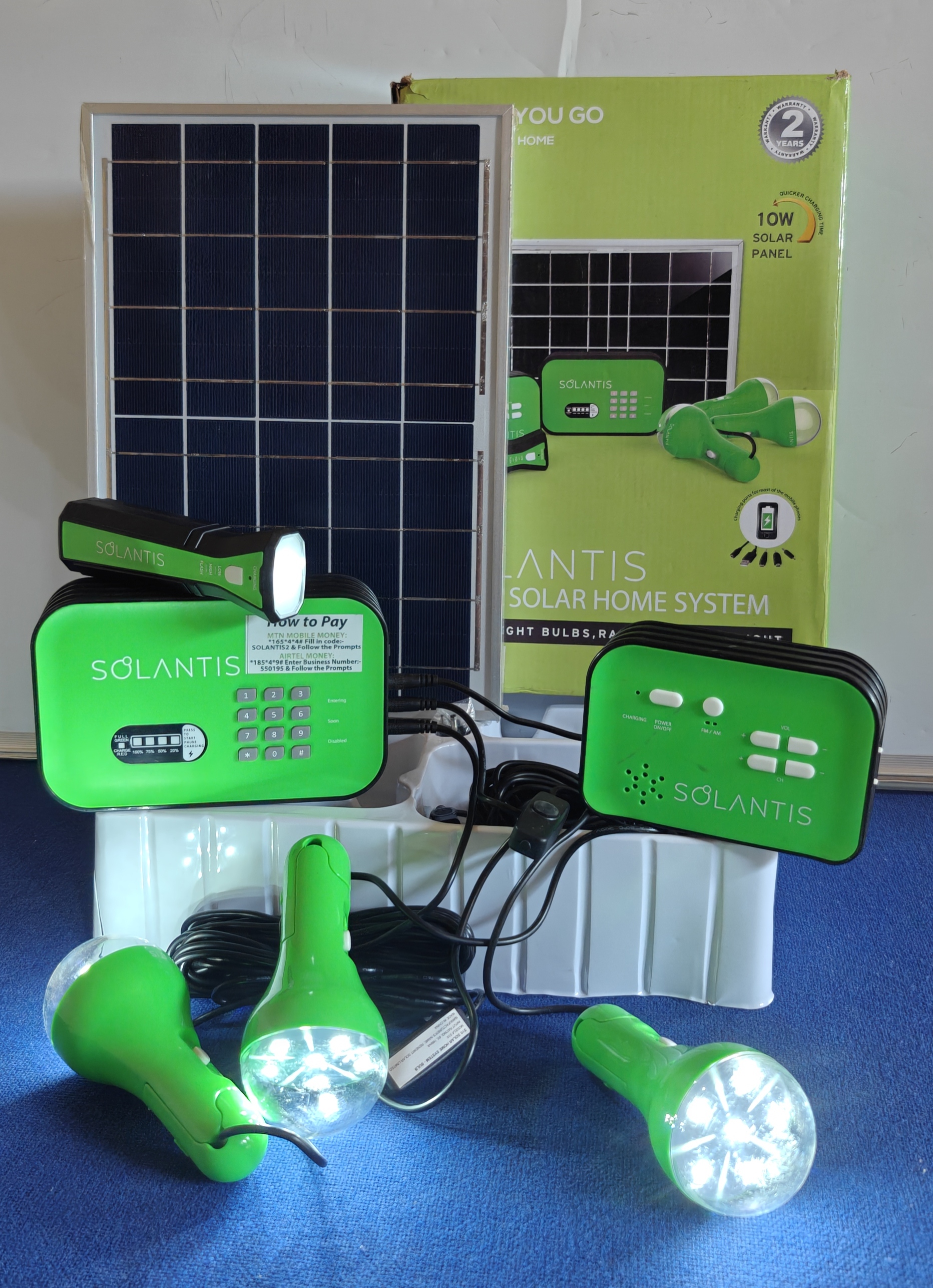 Solantis 10W Solar Home System with LED Bulbs and Lights