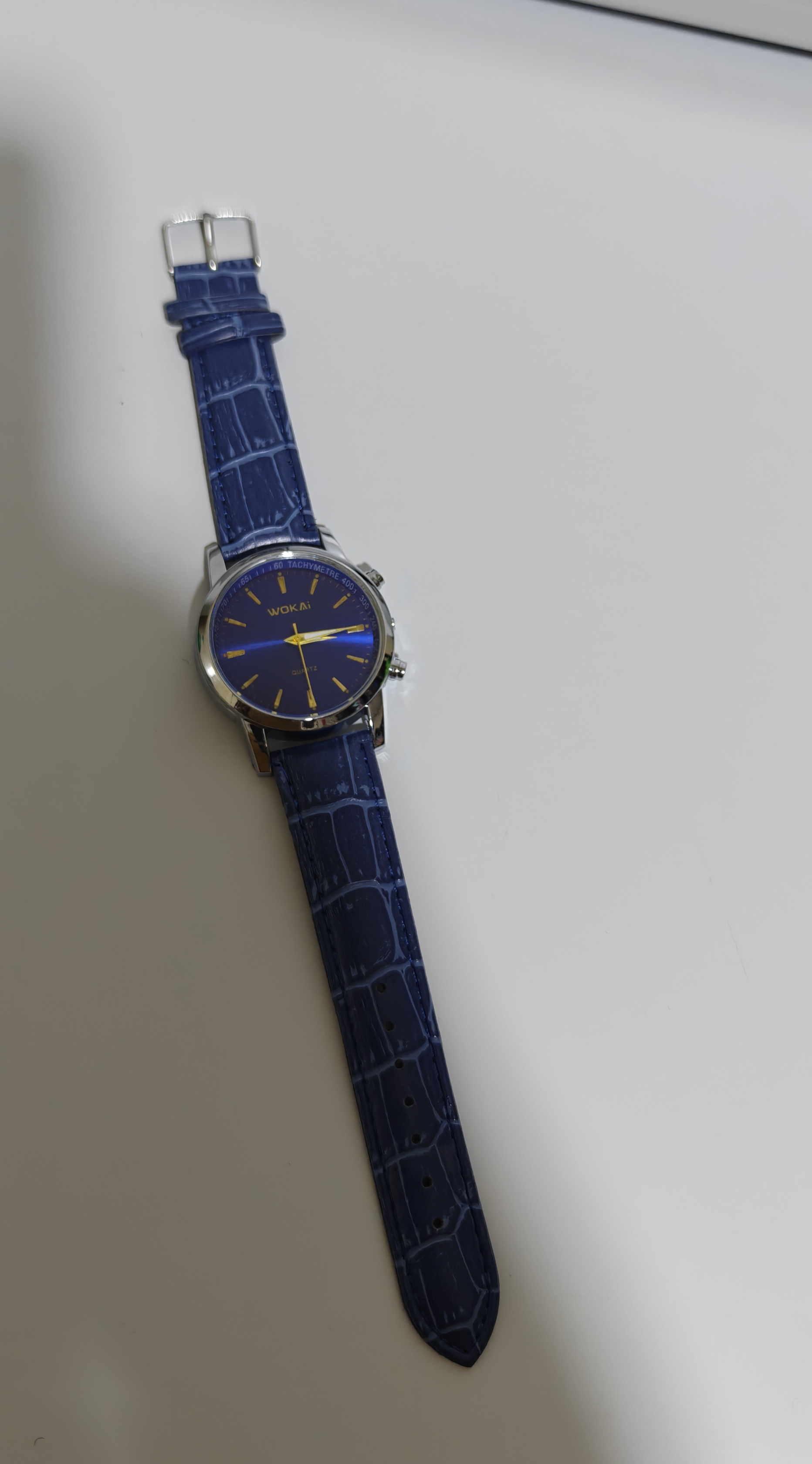 NOKA Blue Leather Strap Watch with Silver Case