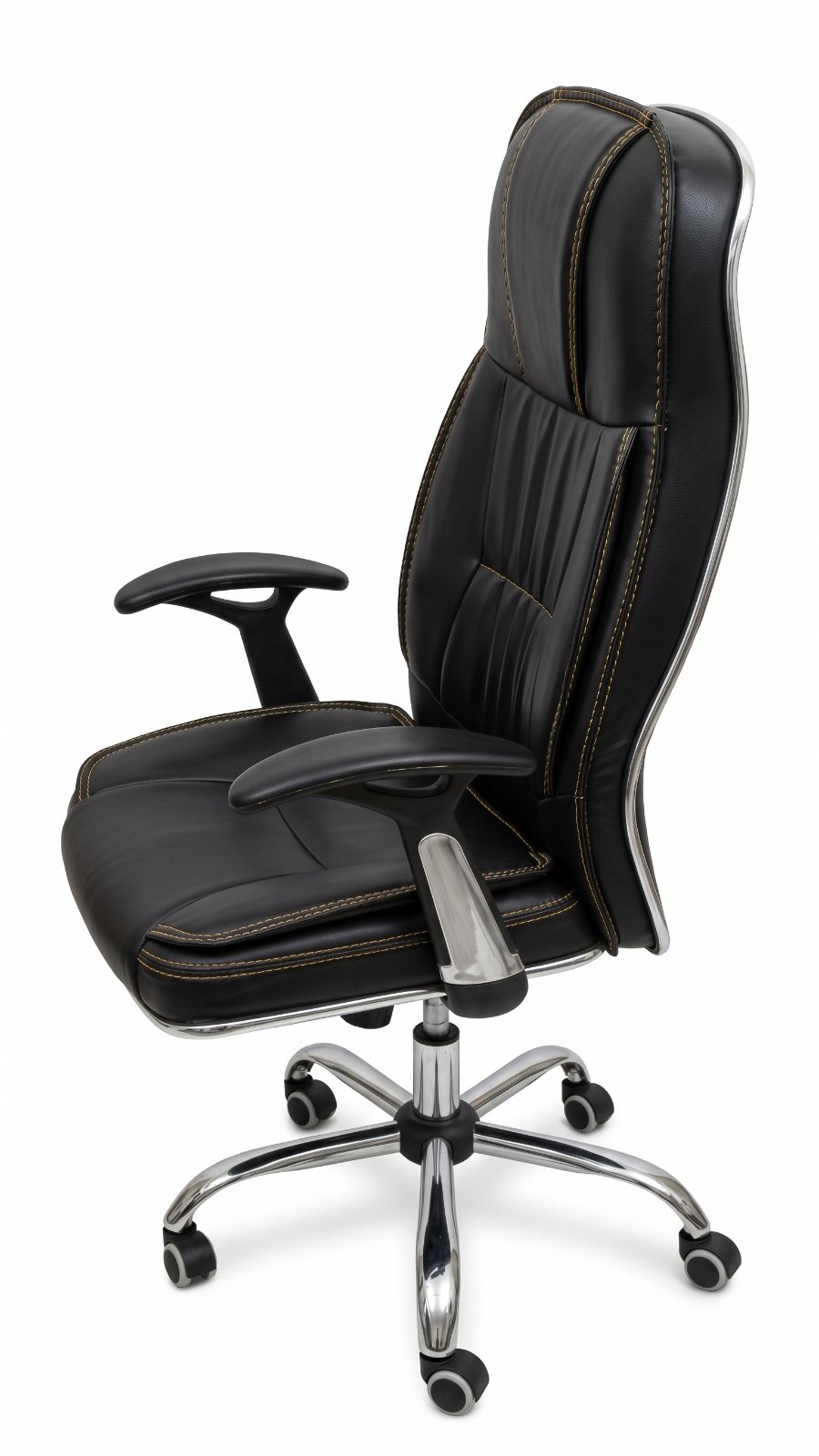 Black Leather Office Gaming Chair with Gold Stitching