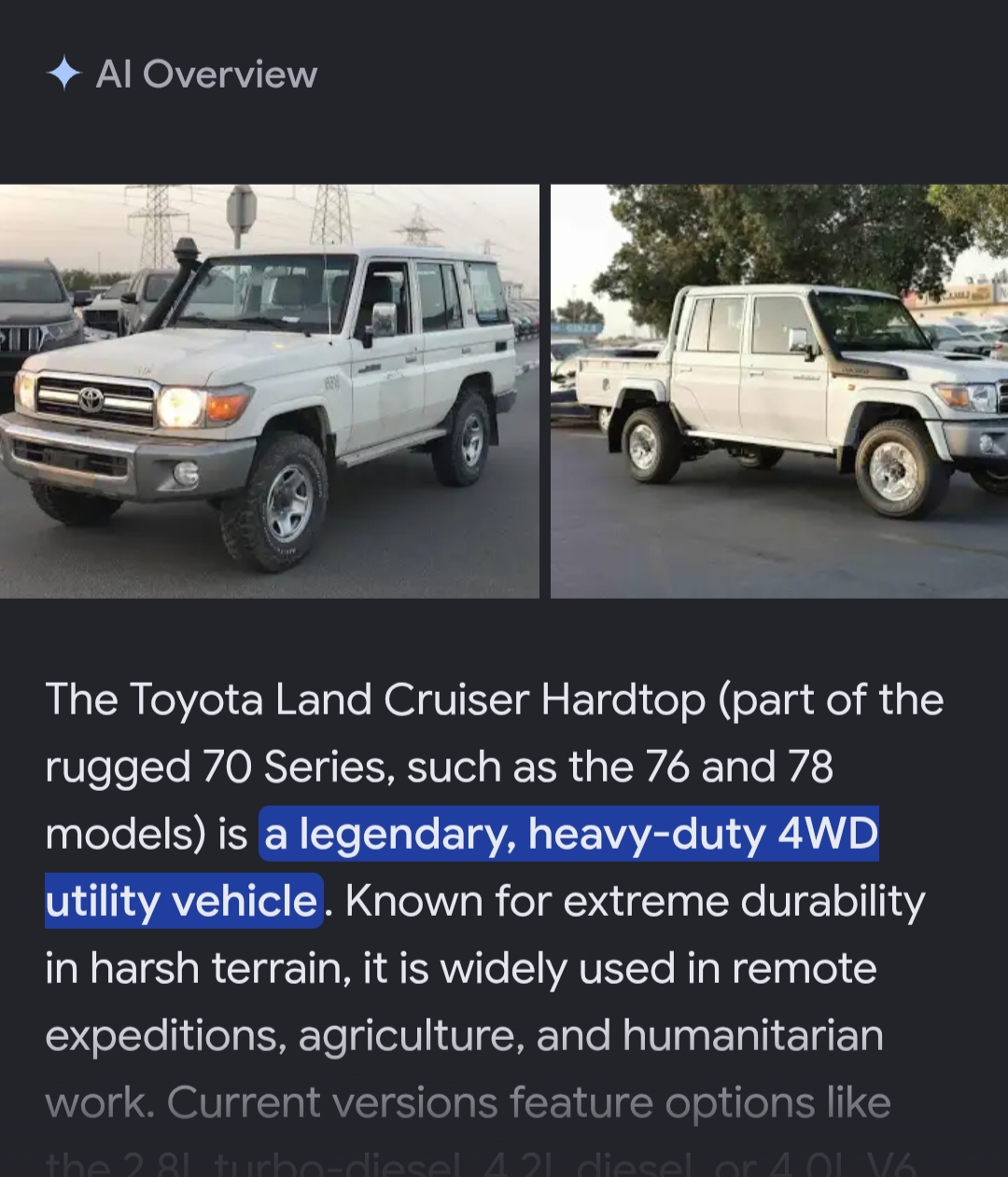 Toyota Landcruiser Hardtop Station Wagon or Hilux Double Cabin