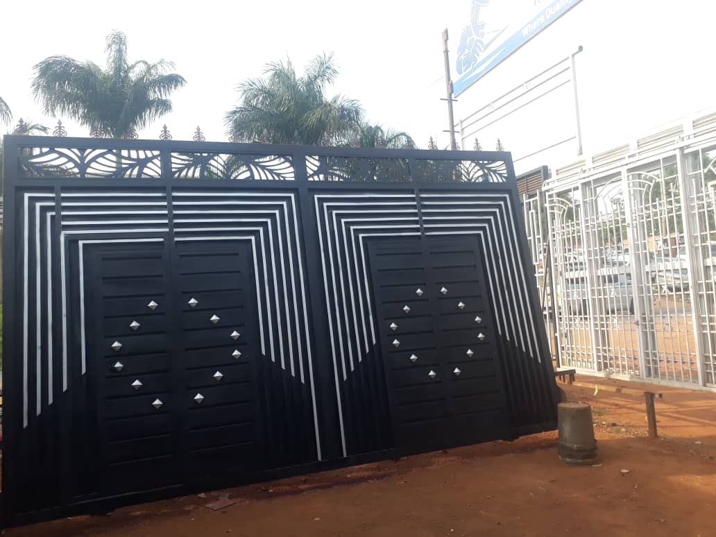 Modern Steel Security Gate - Black with Silver Accents
